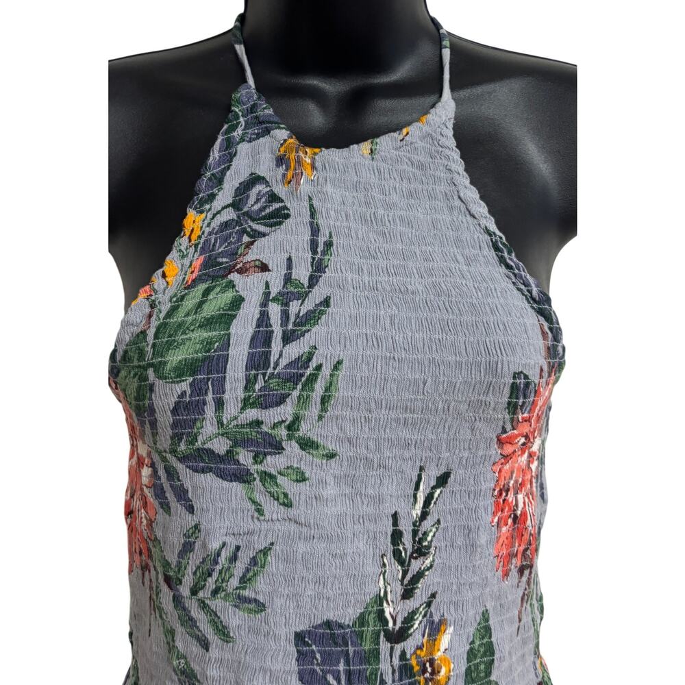 Patrons of Peace Floral Halter Top Gray Smocked Peplum Tie Back Size Medium New - Picture 2 of 9